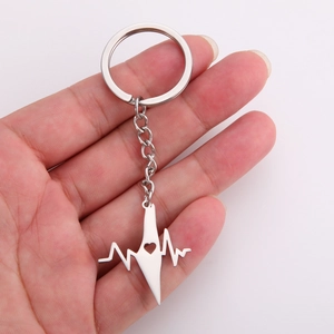 Stainless Steel Israel Map Keychain With Hollow Heart And EKG Heartbeat Line Minimalist Key Ring For Women Men Jewelry Gift