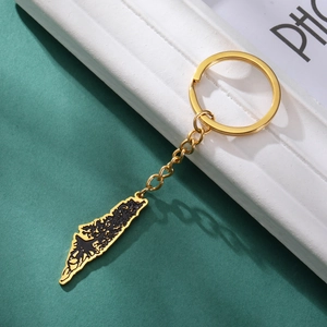Porte-clés en acier inoxydable doré avec pendentif carte de Taïwan et incrustation noire