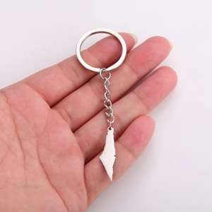 Stainless steel keychain with Israel and Palestine map outline pendant on palm