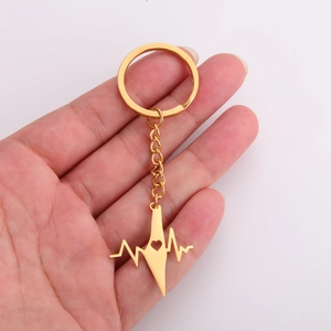Detail of a golden stainless steel keychain featuring Israel map outline with heart cutout