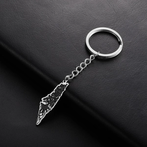 Porte-clés en acier inoxydable avec pendentif carte d'Israël sur fond de cuir noir