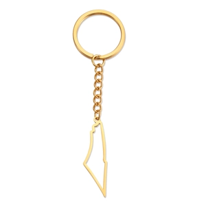 Golden stainless steel keychain with hollowed-out Israel and Palestine map outline pendant