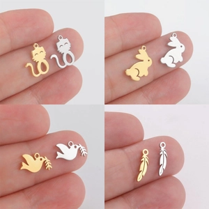 Stainless Steel Animal Pendants For DIY Jewelry Making Peace Pigeon Rabbit Cat Feather Charms Gold Silver Plated Necklaces Accessories