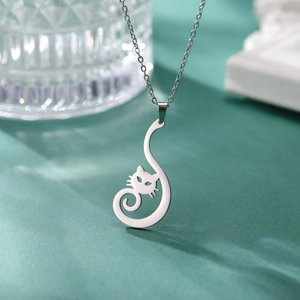 Collana Minimalista con Ciondolo a Forma di Gatto in Acciaio Inossidabile per Donna Ragazza Simpatico Gioiello Animale Regalo
