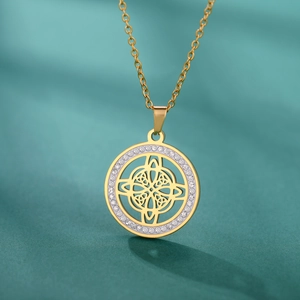 Stainless Steel Witch Knot Pendant Necklace Celtic Wiccan Jewelry Zirconia Hollow Out Gold Silver Necklaces For Women Men