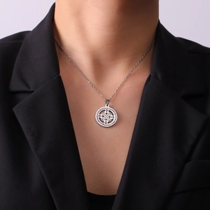 Elegant silver stainless steel double layer witch knot pendant necklace with zircon crystals