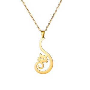 Collana con ciondolo gattino in oro lucido per donna con design a gatto minimalista