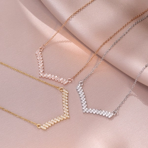 Collar Con Colgante En Forma De V De Acero Inoxidable Con Micro Pavé De Circonitas De Doble Fila Joyería De Moda Minimalista Para Mujer
