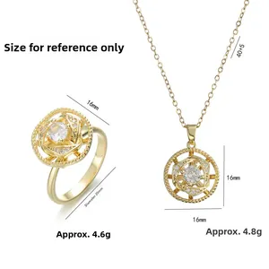 Dimensions détaillées de la parure de bijoux fleur dorée avec mesures du collier et bague