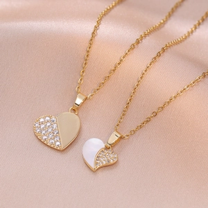 Heart Pendant Necklace Stainless Steel Zircon Mother Of Artificial Pearl Clavicle Chain Fashion Jewelry Women