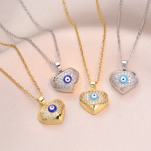 Collier Pendentif Oeil Maléfique Coeur Titane Acier Inoxydable Avec Zircon Micro Incrusté Bijoux Mode Luxe Pour Femmes