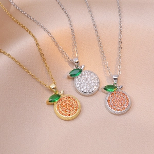 Lindo Collar Con Colgante De Limón De Acero Inoxidable Brillantes Circonitas Joyería De Moda Para Mujeres Regalo