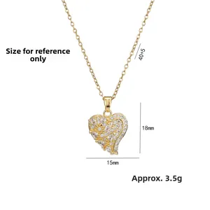 Golden heart necklace with white zircon pendant including full size and weight specifications
