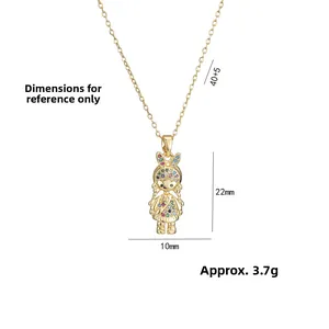 Golden necklace with bunny girl pendant featuring colorful zircon and dimensions 40+5cm