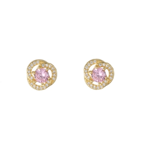 Elegante goldene Blumenkranz-Ohrringe mit rosa Zirkonia-Steinen und weißen Diamanten
