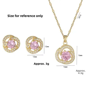 Schmuckset mit rosa Zirkon-Blumen, Maße für Ohrringe und die passende Halskette