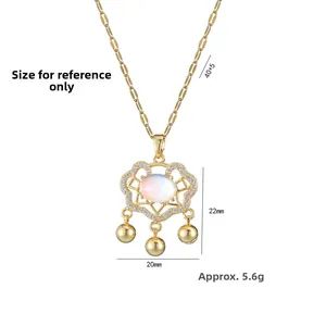 Goldene Ruyi-Schloss-Halskette mit Mondstein und Glocken, elegante 40+5cm Kette