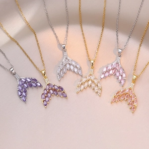 Titanium Steel Mermaid Tail Pendant Necklace For Women Elegant Marquise Zirconia Inlaid Fish Tail Clavicle Chain Jewelry