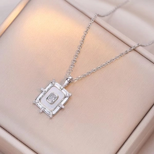 Elegant geometric pendant necklace with rectangular mother of pearl and cubic zirconia