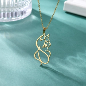 Collar con Colgante de Gato de Acero Inoxidable Minimalista Moda Silueta de Gatito Hueco Joyería Regalo Para Mujer