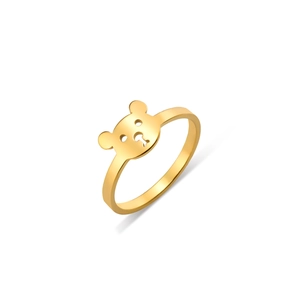 Minimalist gold-plated stainless steel ring with a cute hollow bear face design for women