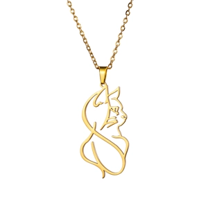 Collar minimalista con colgante de silueta de gato en acero inoxidable dorado para mujer