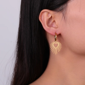 Sunburst Heart Hoop Earrings Stainless Steel Hollow Out Radiant Dangle Drop Jewelry For Women Fashion Minimalist