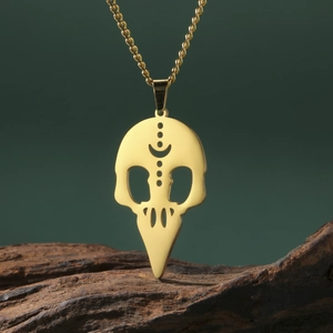 Collar con Colgante de Calavera de Pájaro de Acero Inoxidable Gótico Patrón de Luna Calada Raven Skull Punk Hip Hop Joyería Regalo Para Hombre Mujer