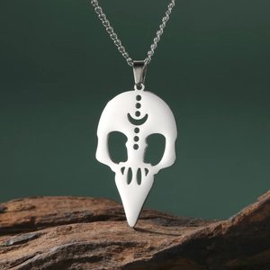 Collar con colgante de esqueleto de acero inoxidable punk con calavera de pájaro pulida