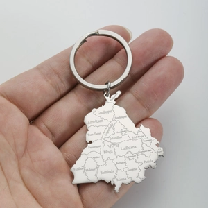 Punjab map engraved stainless steel keychain with polished silver finish for men and women