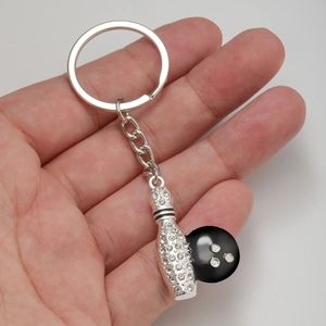 Porte-clés quille de bowling scintillant en alliage poli avec strass en cristal brillant