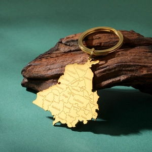 India Punjab Map Shape Keychain For Men Women Stainless Steel Gold Silver Plated Laser Engraved City Names Punk Key Ring