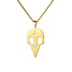 Collar con colgante de calavera gótica hueca de acero inoxidable dorado y cadena trenzada