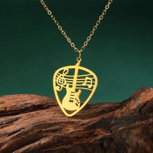 Music Guitar Pick Pendant Necklace Hollow Out Guitar Stainless Steel Silver Gold Chain Jewelry For Musicians Women Men Gift