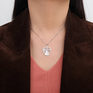 Silver guitar pick necklace for women with music notes pendant on stainless steel chain