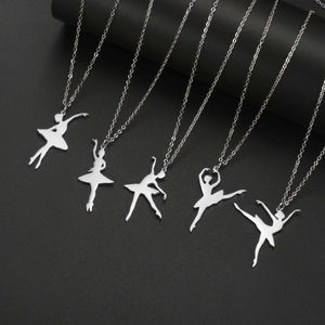 Silver stainless steel ballet dancer pendant necklaces in five elegant dancing poses