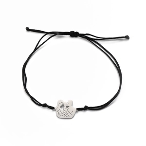 Adjustable black woven rope bracelet featuring a silver family silhouette pendant