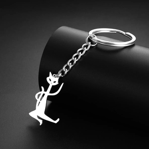 Polished stainless steel kung fu cat pendant keychain for women and men as a stylish gift