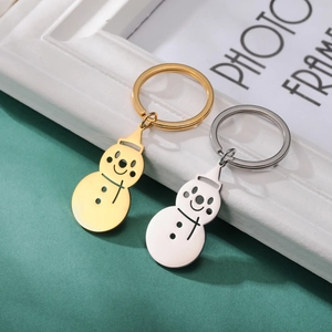 Cute snowman stainless steel keychains in gold and silver finish for holiday gifts