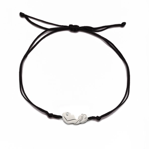 Black woven rope bracelet with silver mother and child charm and adjustable sliding knot
