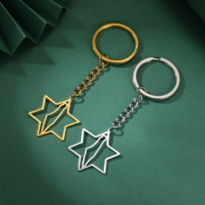 Detailed close-up of hollow hexagram keychains with intricate map outline in gold and silver