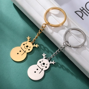 Cute snowman stainless steel keychains in gold and silver finish with festive antlers