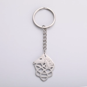 Detailed macro view of horse head pendant with Celtic knot in silver stainless steel
