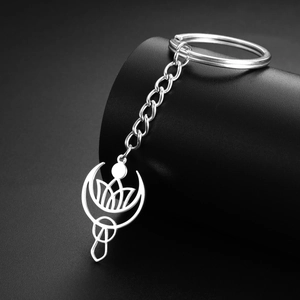 Porte-Clés Croissant de Lune Lotus en Acier Inoxydable Charme Yoga Mandala Vintage Anneau Porte-Clés Métal Pour Hommes Femmes Bijoux