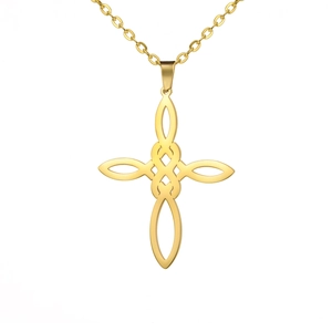 Collier avec pendentif croix en nœud celtique en acier inoxydable doré pour femmes et hommes
