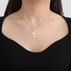 Elegant gold ballerina dancer silhouette pendant necklace with slim cross chain for women