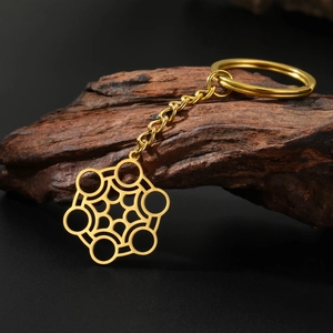 Porte-clés en acier inoxydable doré avec pendentif géométrique minimaliste et anneau