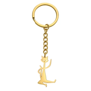 Minimalist golden kung fu cat keychain pendant made of stainless steel for daily accessory