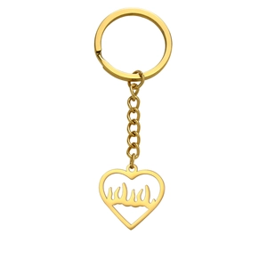 Porte-clés punk en acier inoxydable doré avec pendentif cœur flamme et chaîne courte