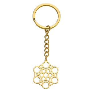 Porte-clés en acier titane doré avec pendentif hexagonal évidé et chaîne à maillons